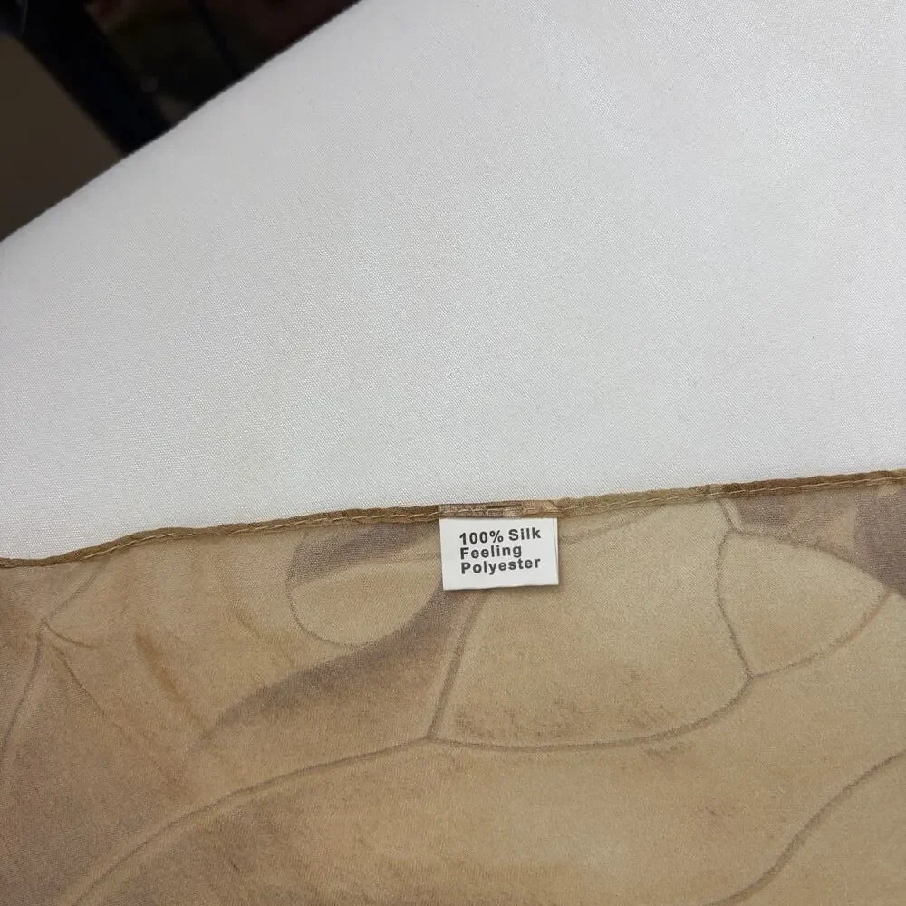 Unbranded Floral Print Tan Cream Colors Rectangular Scarf, 100% Polyester